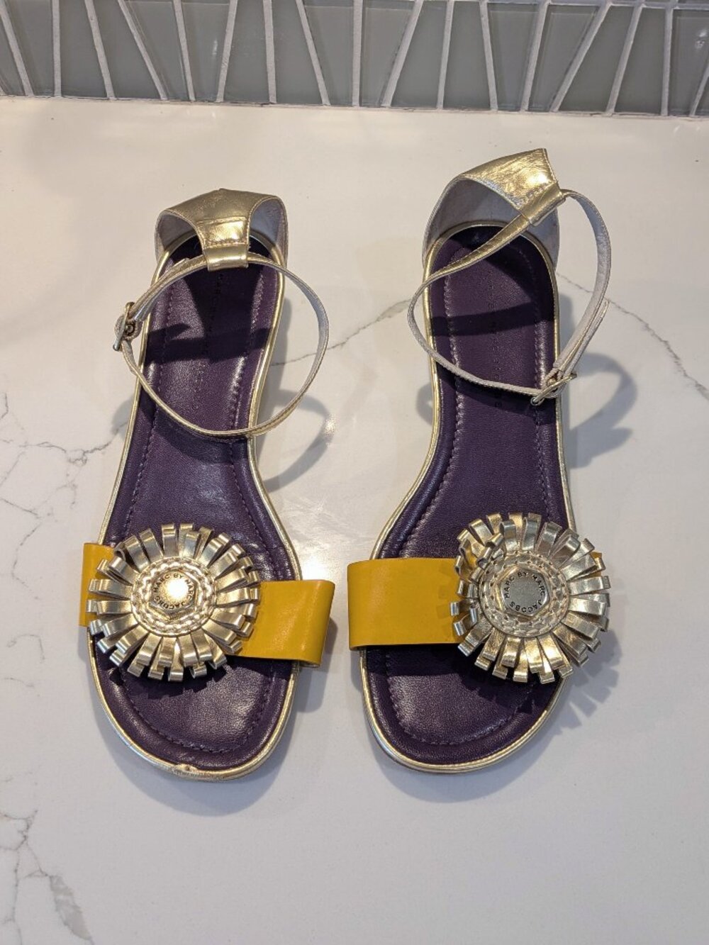 Marc Jacobs Gold Sunburst Wedges Sandals 10